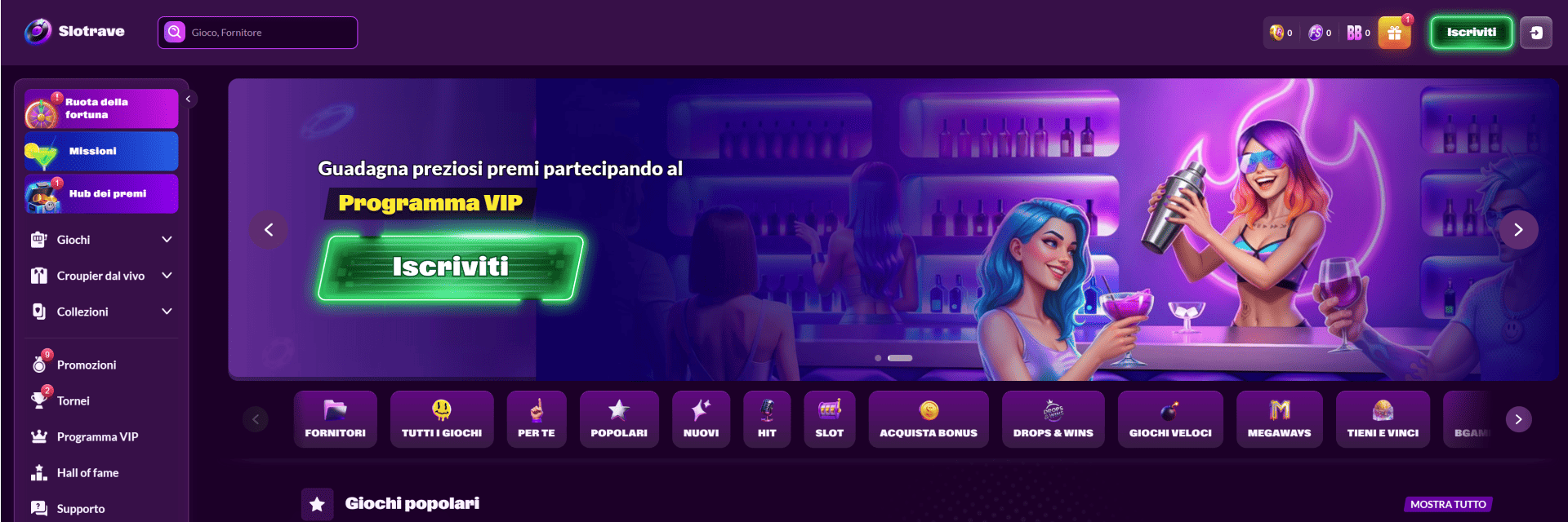 Screenshot of the Slotrave Casino website
